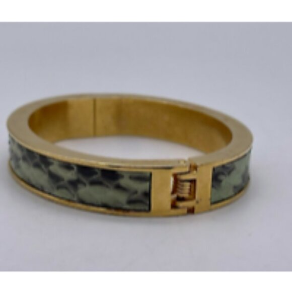 J. Crew Women's Bangle Hinge Bracelet Green Enamel Inlay Gold Tone Metal - Picture 2 of 5